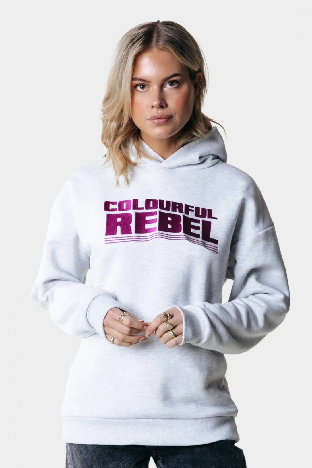 Colourful Rebel Hoodies<Bold Embro Logo Hoodie | Light grey melange