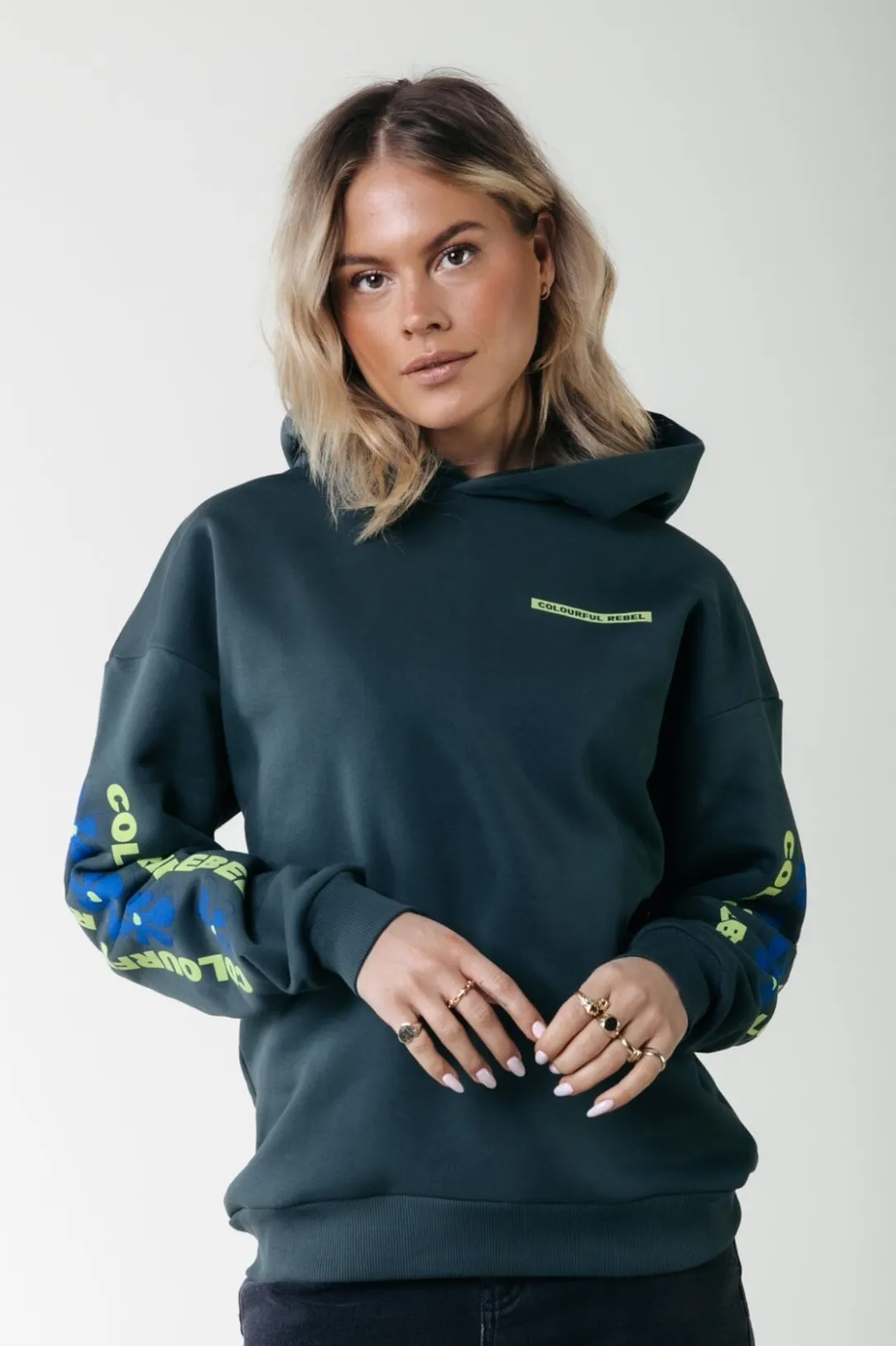 Colourful Rebel Hoodies<Flowers Sleeve Logo Hoodie | Green gables