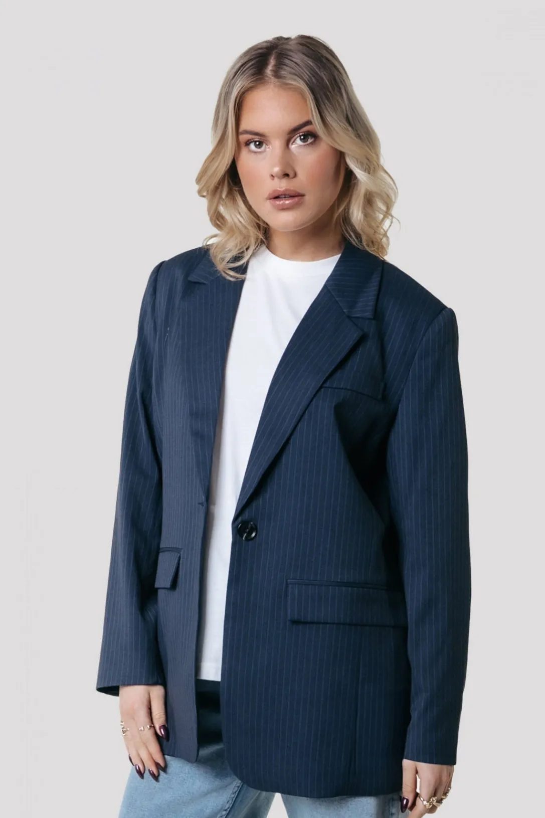 Colourful Rebel Blazers<Gemma Pinstripe Blazer | Dark blue