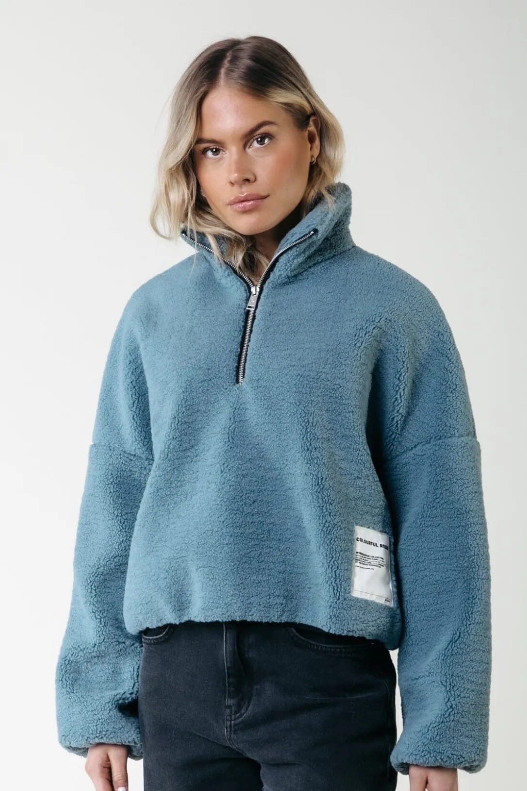 Colourful Rebel Truien<Jills Teddy Zip Sweat | Mineral blue