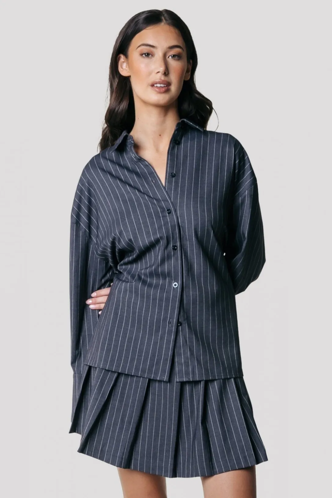 Colourful Rebel Blouses<Talia Pinstripe Blouse | Dark Anthracite