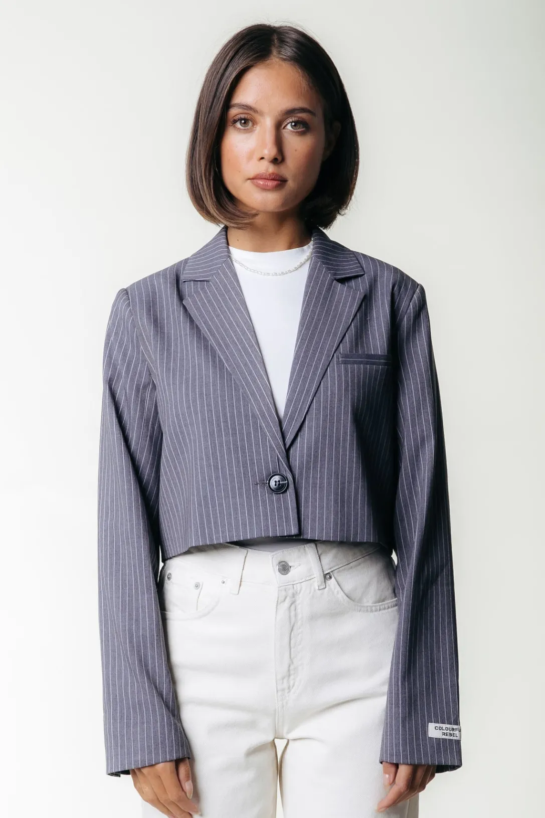 Colourful Rebel Blazers<Winoah Stripe Cropped Blazer | Dark grey