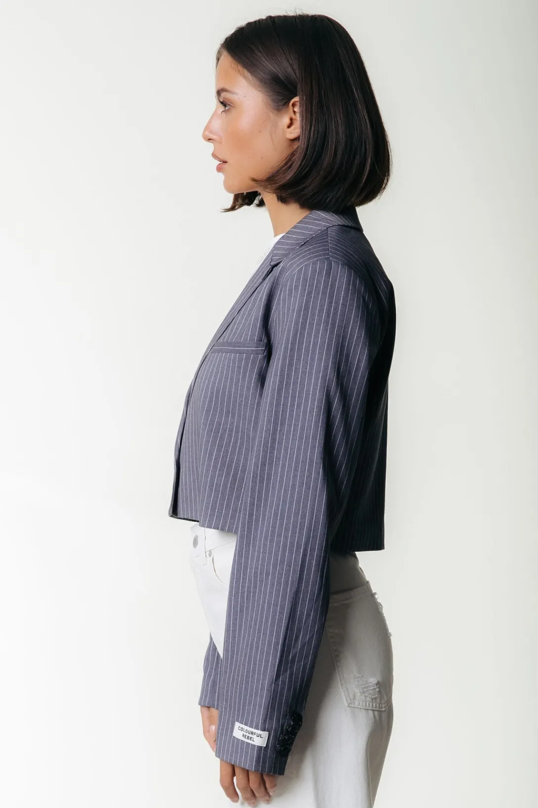 Colourful Rebel Blazers<Winoah Stripe Cropped Blazer | Dark grey